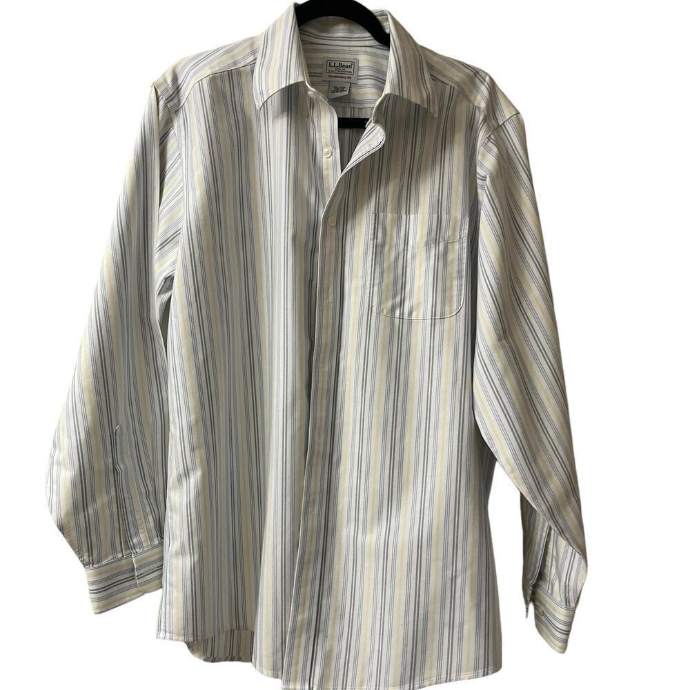 LL Bean Dress Shirt Button Down Long Sleeve White with Stripes 15.5 X 34